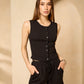 Front button vest short set in Black