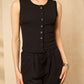 Front button vest short set in Black