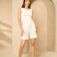 Front button vest short set in White