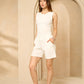 Front button vest short set in White