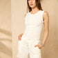 Front button vest short set in White