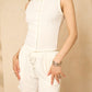 Front button vest short set in White