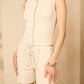 Front button vest short set in Beige