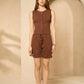 Front button vest short set in Brown