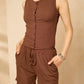 Front button vest short set in Brown