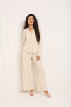 Textured gold button co-ord in Beige