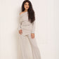 Soft ribbed off the shoulder co ord in Beige