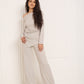 Soft ribbed off the shoulder co ord in Beige
