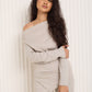 Soft ribbed off the shoulder co ord in Beige