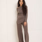 Soft ribbed off the shoulder co ord in Taupe