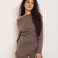 Soft ribbed off the shoulder co ord in Taupe