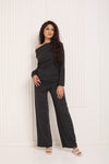 Soft ribbed off the shoulder co ord in Black