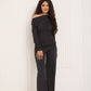 Soft ribbed off the shoulder co ord in Black