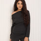Soft ribbed off the shoulder co ord in Black