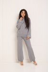 Knitted co-ord with gold button detail in Grey