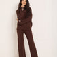 Knitted co-ord with gold button detail in Choco