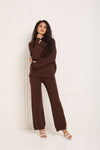 Knitted co-ord with gold button detail in Choco