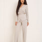Soft ribbed wrap over co-ord in Beige