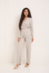 Soft ribbed wrap over co-ord in Beige