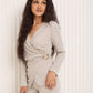 Soft ribbed wrap over co-ord in Beige