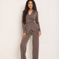 Soft ribbed wrap over co-ord in Taupe