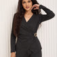 Soft ribbed wrap over co-ord in Black