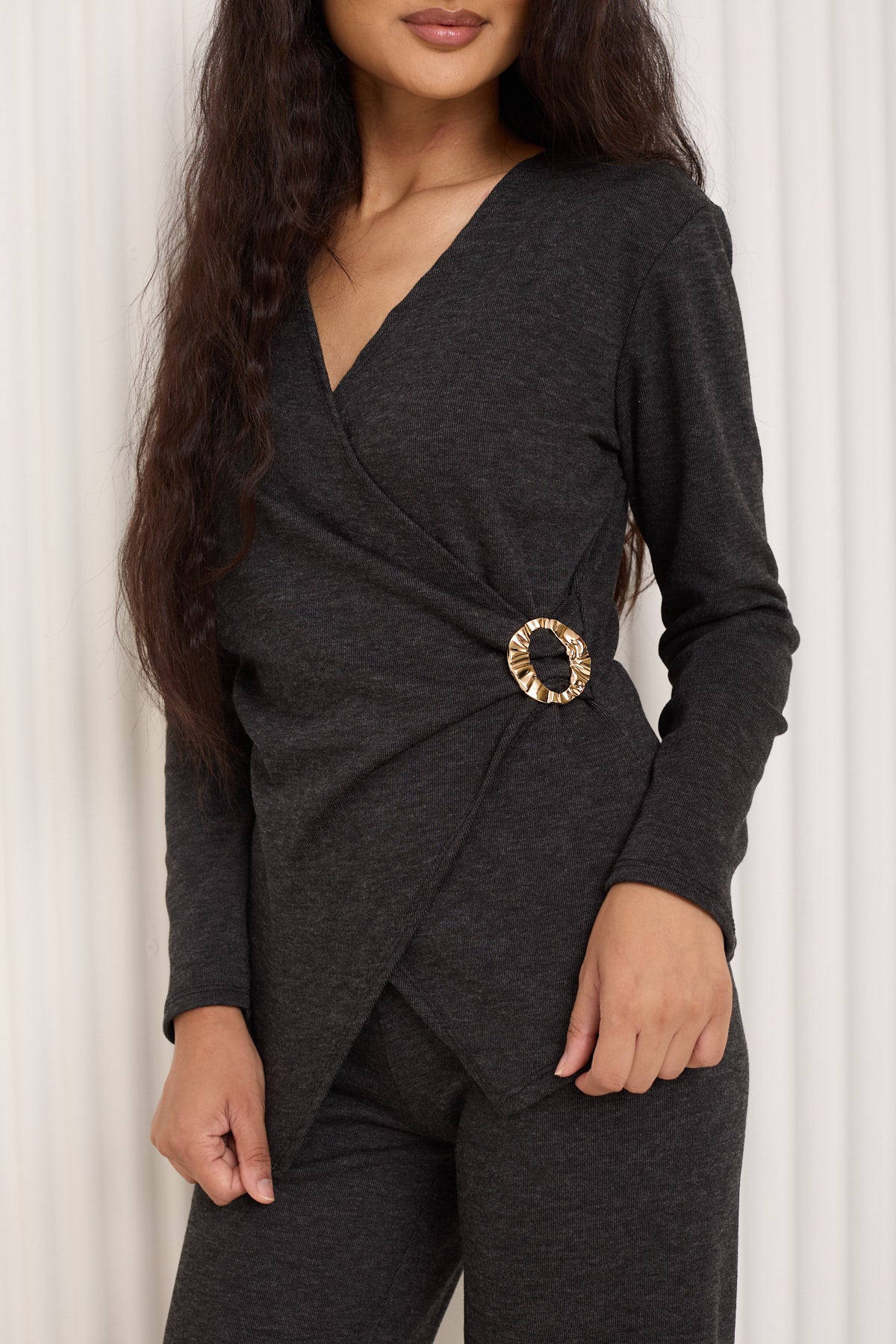 Soft ribbed wrap over co-ord in Black