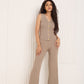 Vest ribbed gold button co-ord in Taupe