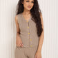 Vest ribbed gold button co-ord in Taupe