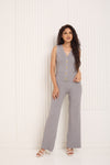 Vest ribbed gold button co-ord in Grey