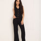Vest ribbed gold button co-ord in Black