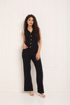 Vest ribbed gold button co-ord in Black