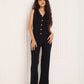 Vest ribbed gold button co-ord in Black