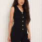 Vest ribbed gold button co-ord in Black