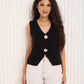 Soft knit button detail vest in Black
