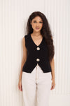 Soft knit button detail vest in Black