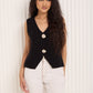 Soft knit button detail vest in Black