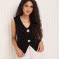 Soft knit button detail vest in Black