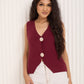 Soft knit button detail vest in Wine