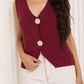 Soft knit button detail vest in Wine