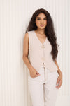 Soft knit button detail vest in Beige