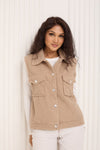 Teddy soft touch button gilet in Camel