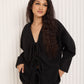 Teddy front knot cardigan top in Black