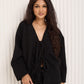 Teddy front knot cardigan top in Black