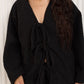 Teddy front knot cardigan top in Black