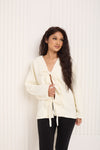 Teddy front knot cardigan top in White