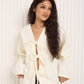 Teddy front knot cardigan top in White
