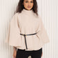 Ribbed belted cape in Beige