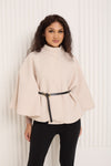 Ribbed belted cape in Beige