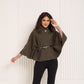 Ribbed belted cape in Khaki